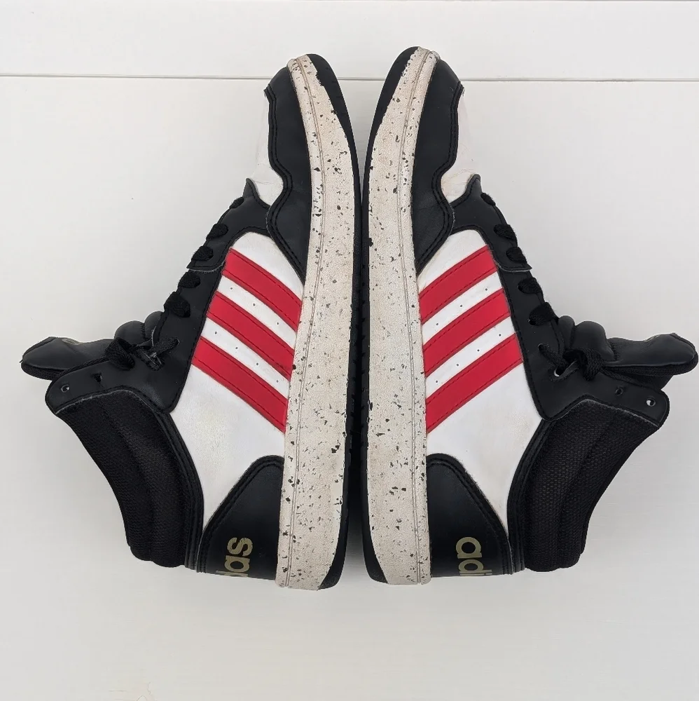 Kid's Adidas Hoops Mid size 5 pre-owned black white red stripe kids boys unisex